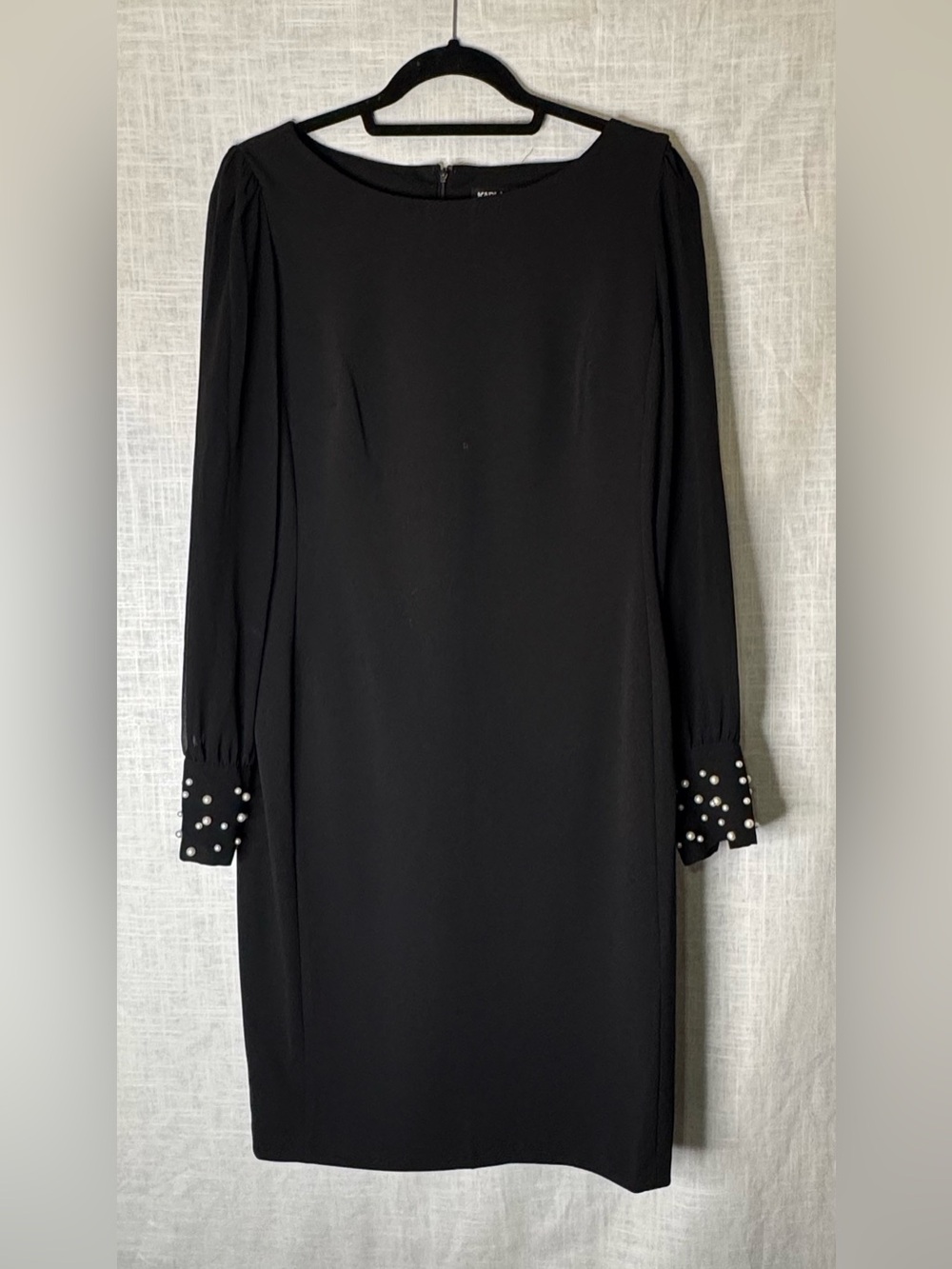 Karl Lagerfeld Black Long-Sleeve Dress with Pearl Cuffs